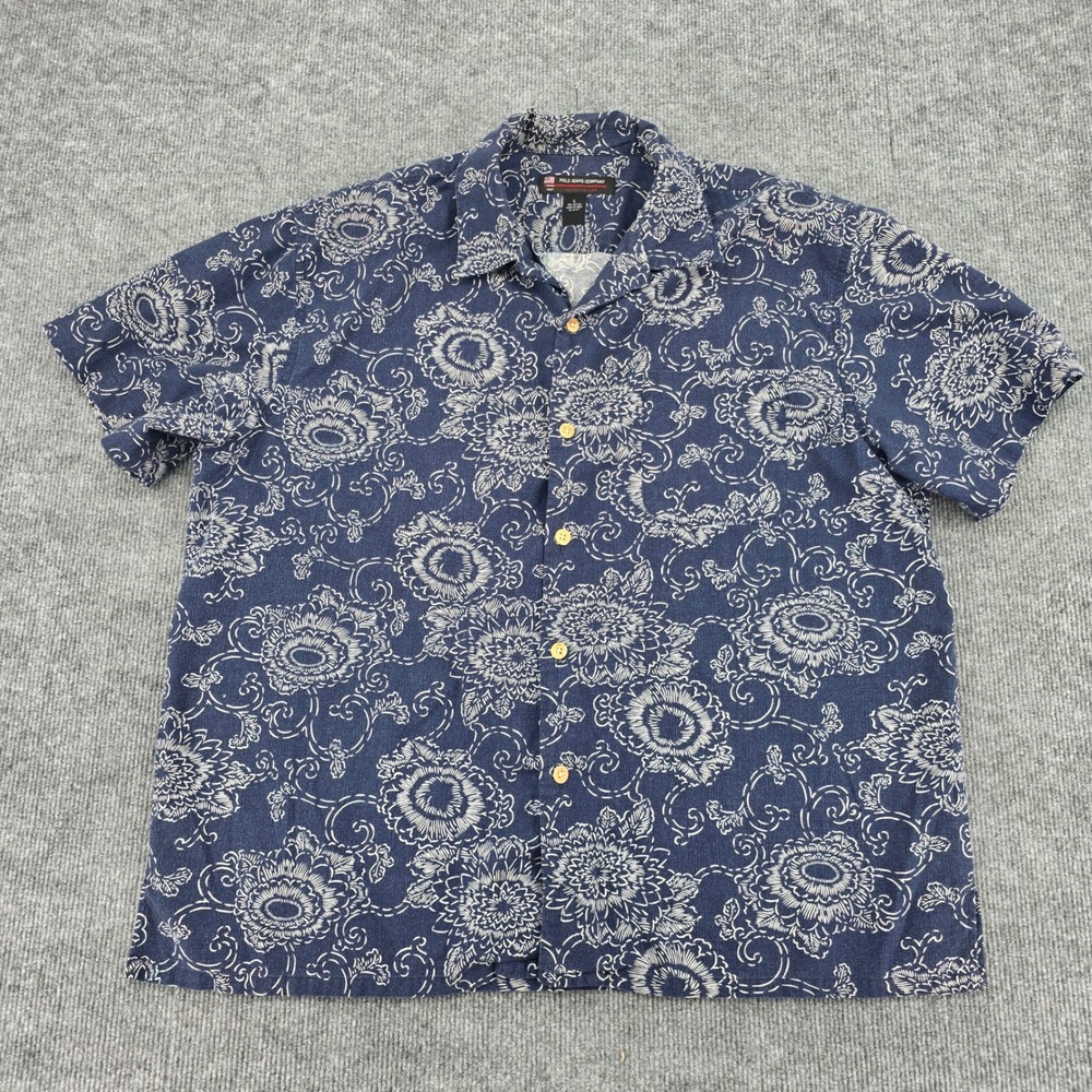 Polo Jeans Co Ralph Lauren Mens Large Blue Floral Paisley Cotton Camp Shirt L